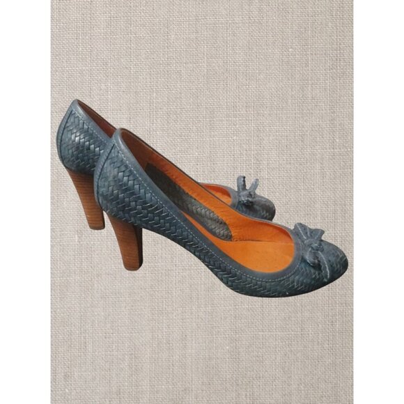 Geox Respira Womens Blue Leather Bow Detail Woven Pattern High Heels size 38.5 - Picture 4 of 13